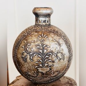 Antique metal relief pattern water vessel vase